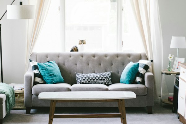 Heavy-duty chenille on a commercial sofa